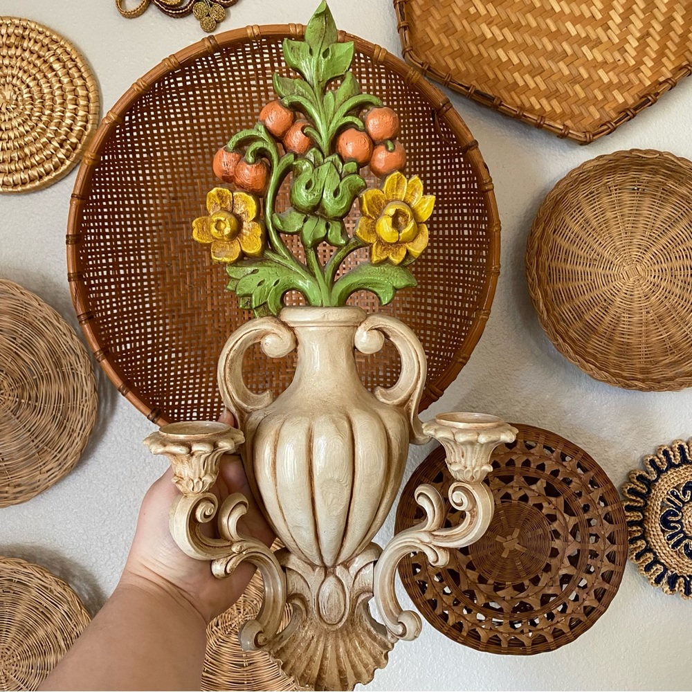 Vintage Homco 3D Floral Wall Sconces